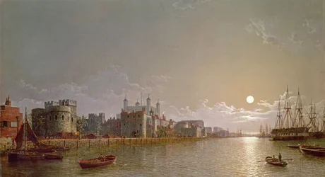 Die Themse im Mondlicht mit dem Verrätertor und dem Tower of London